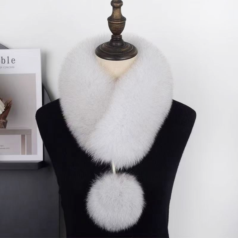 Neck Warmer Faux Fur Collar Scarf Magnetic Closure Light Gray color