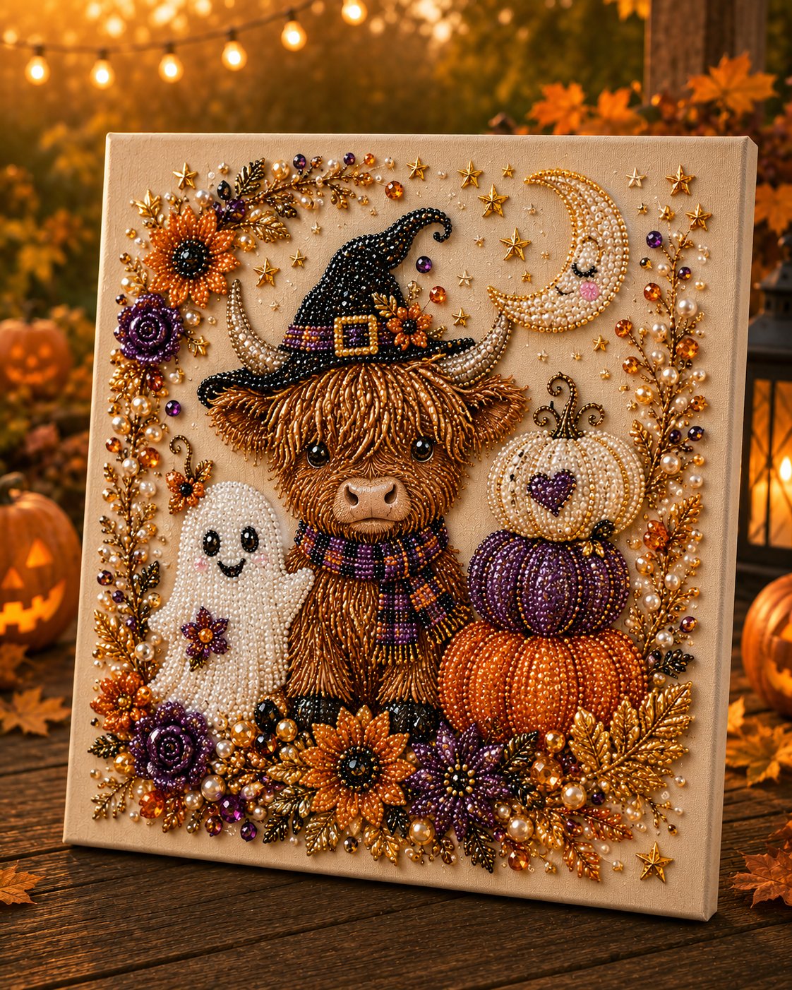 Halloween Pearl Art DIY Kit 5D Bead Craft Set Highland Cattle color