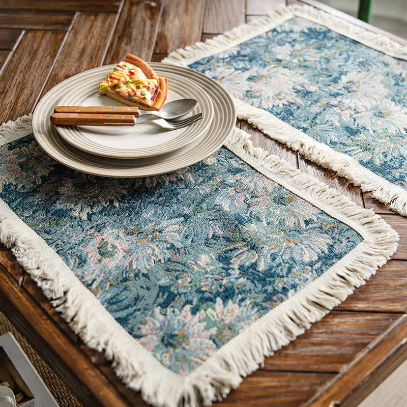 Jacquard Floral Placemat with Cotton Tassel Fringe Table Mat studio packshot