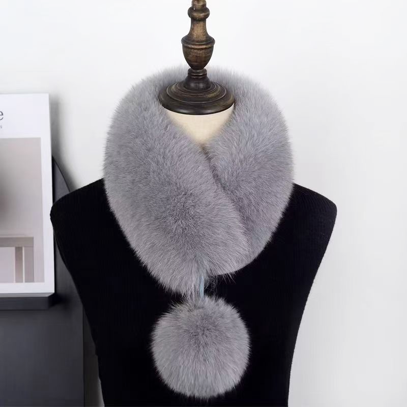 Neck Warmer Faux Fur Collar Scarf Magnetic Closure Gray color