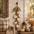 Hanging Swag Rustic White Pumpkin Thanksgiving Door Decor in use