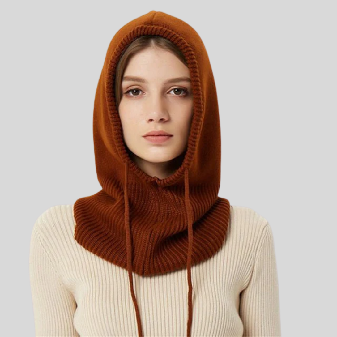 Hooded Neck Warmer Winter Knitted Stretchable Brown color