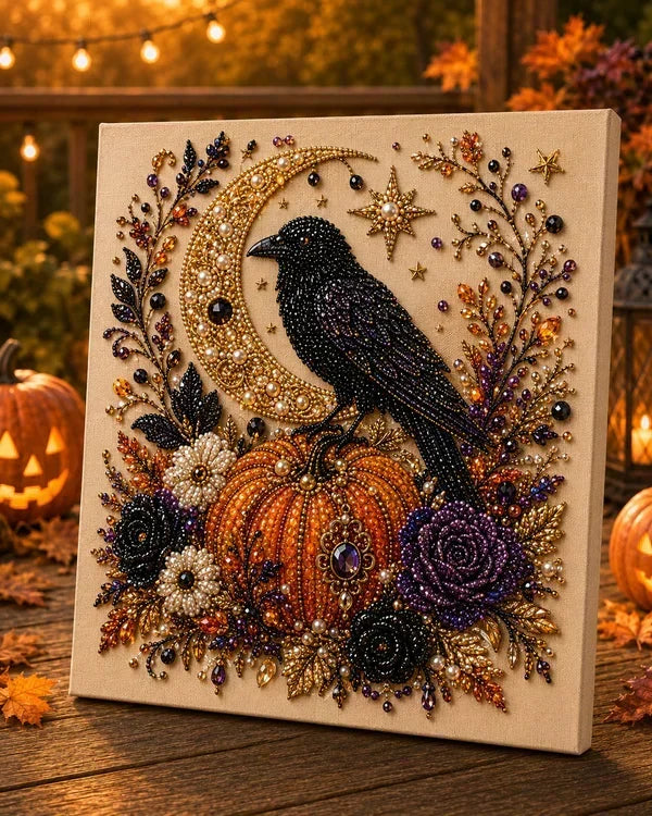 Halloween Pearl Art DIY Kit 5D Bead Craft Set Raven Dark Forest color