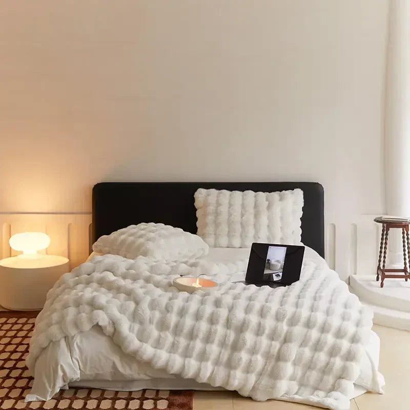 Throw Warm Blankets Faux Fur Plush Reversible in use