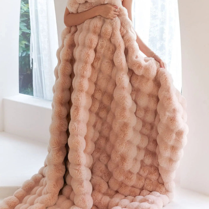 Throw Warm Blankets Faux Fur Plush Reversible Apricot color