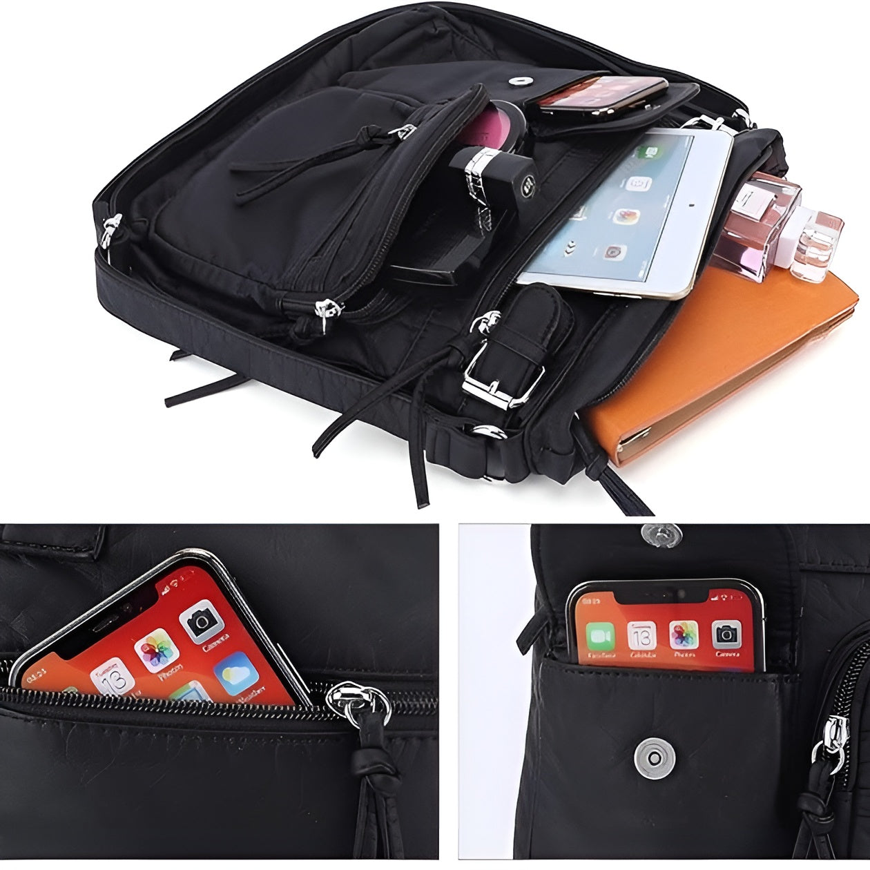 Black Shoulder Bag – Stylish & Functional – Multi-Pocket Design for Women 3