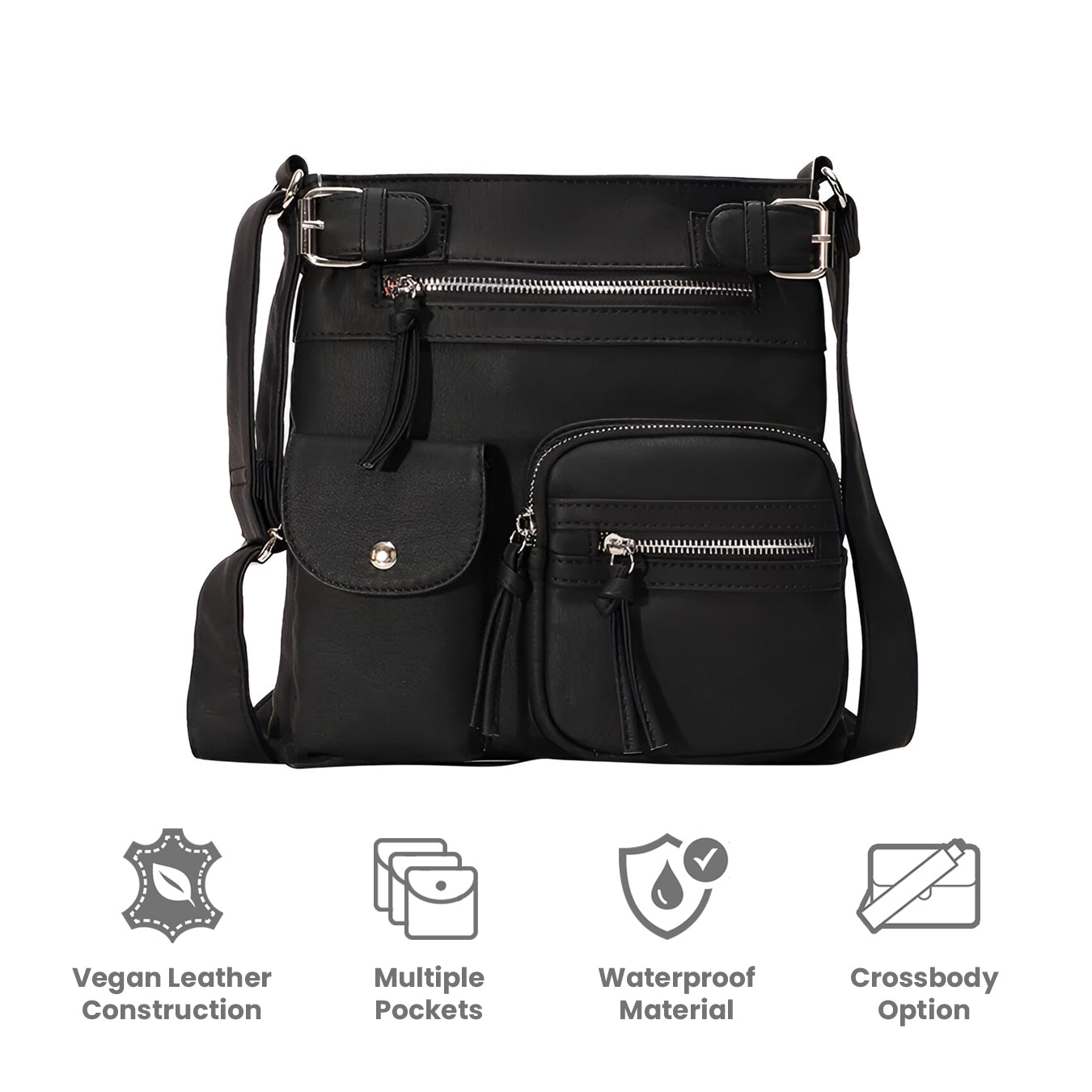Black Shoulder Bag – Stylish & Functional – Multi-Pocket Design for Women 4