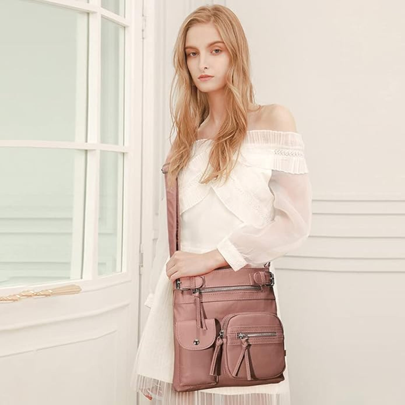 Black Shoulder Bag – Stylish & Functional – Multi-Pocket Design for Women 7