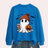 Womens Halloween Ghost and Pumpkin Print Sweatshirt Blue color