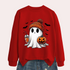Womens Halloween Ghost and Pumpkin Print Sweatshirt Red color