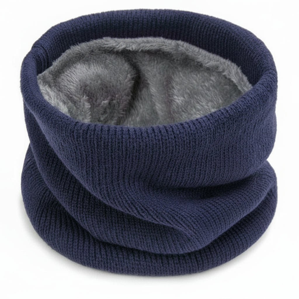 Neck Warmer Fleece Lined Knit Gaiter Windproof for Winter Dark Blue color