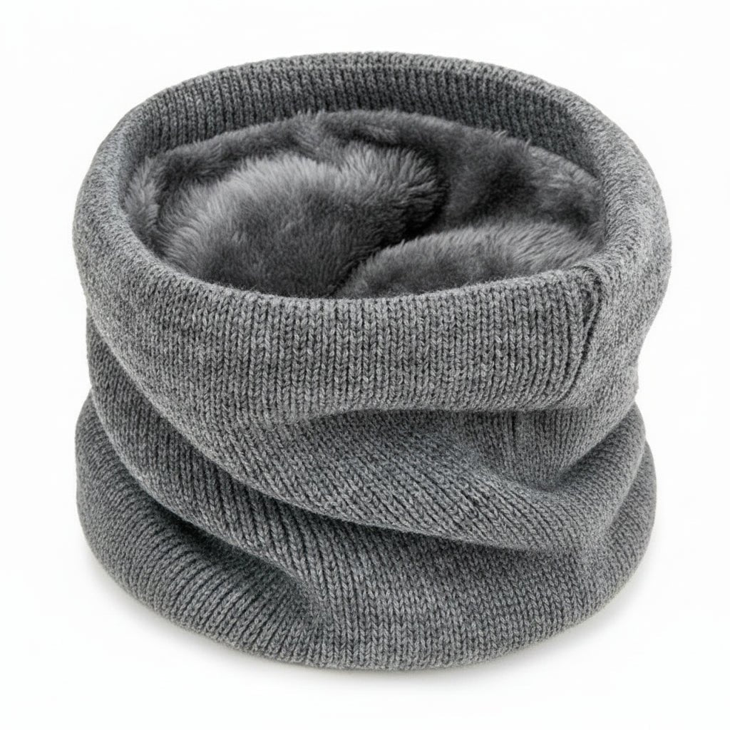 Neck Warmer Fleece Lined Knit Gaiter Windproof for Winter Gray color