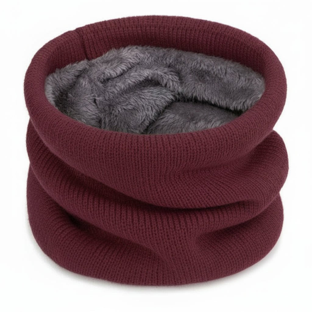 Neck Warmer Fleece Lined Knit Gaiter Windproof for Winter Wine Red color