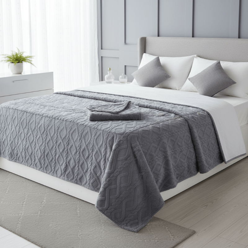 Warm fleece blankets double layer cable knit lifestyle scene