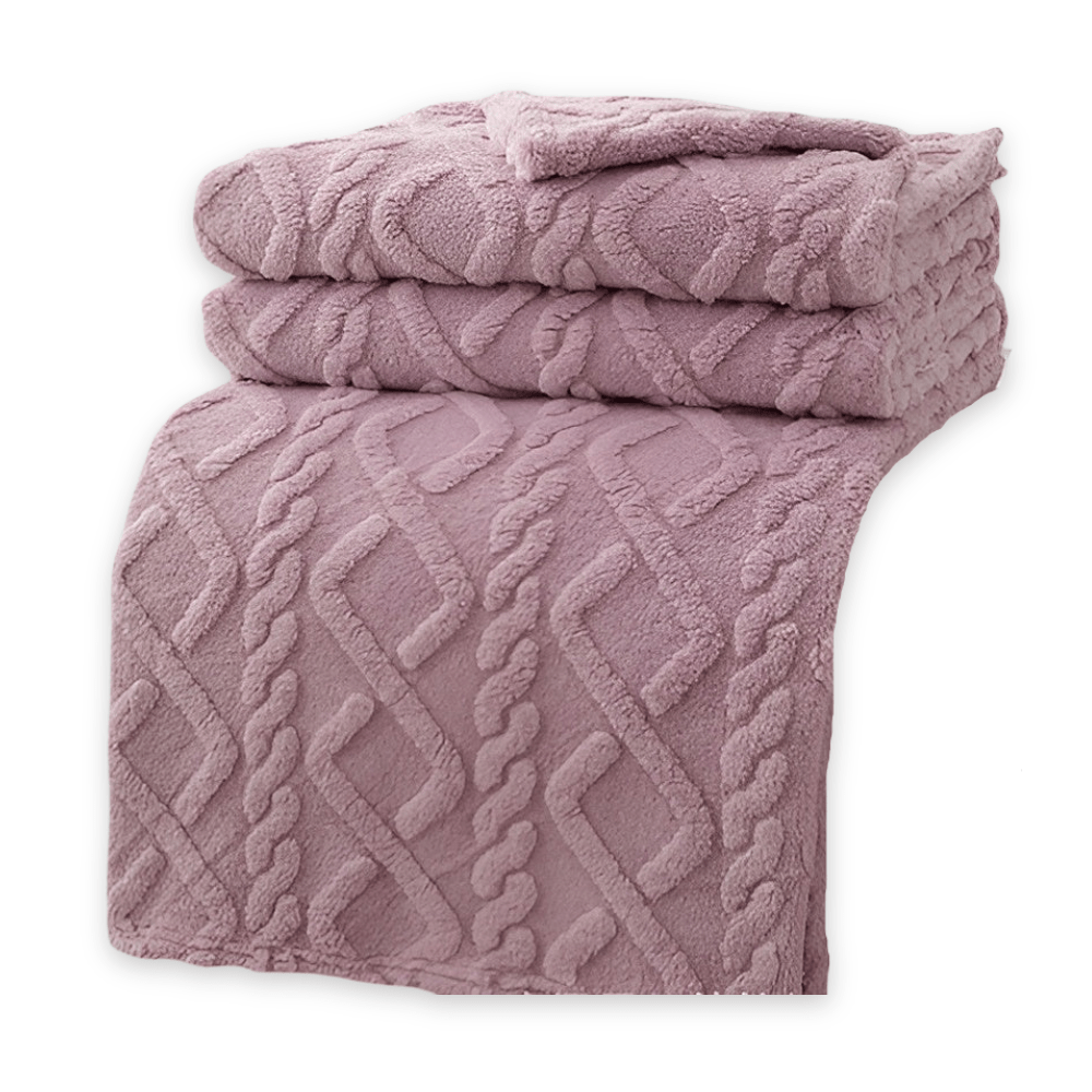 Warm fleece blankets double layer cable knit Purple color