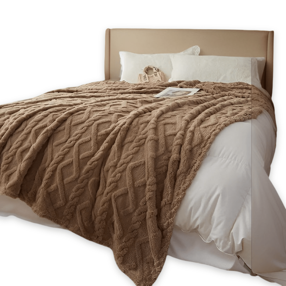 Warm fleece blankets double layer cable knit Coffee Brown color