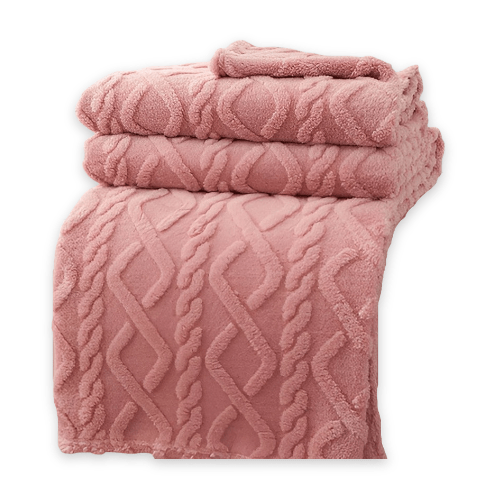 Warm fleece blankets double layer cable knit Pink color
