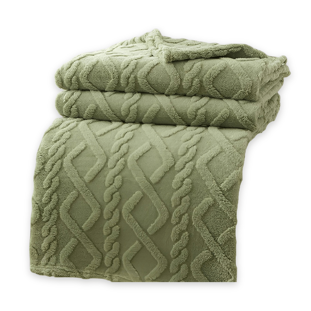 Warm fleece blankets double layer cable knit Green color