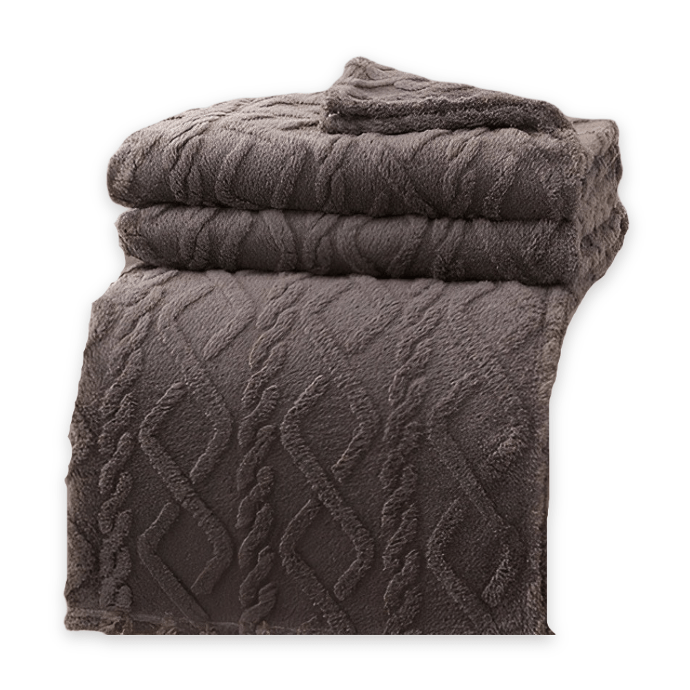 Warm fleece blankets double layer cable knit Dark Gray color