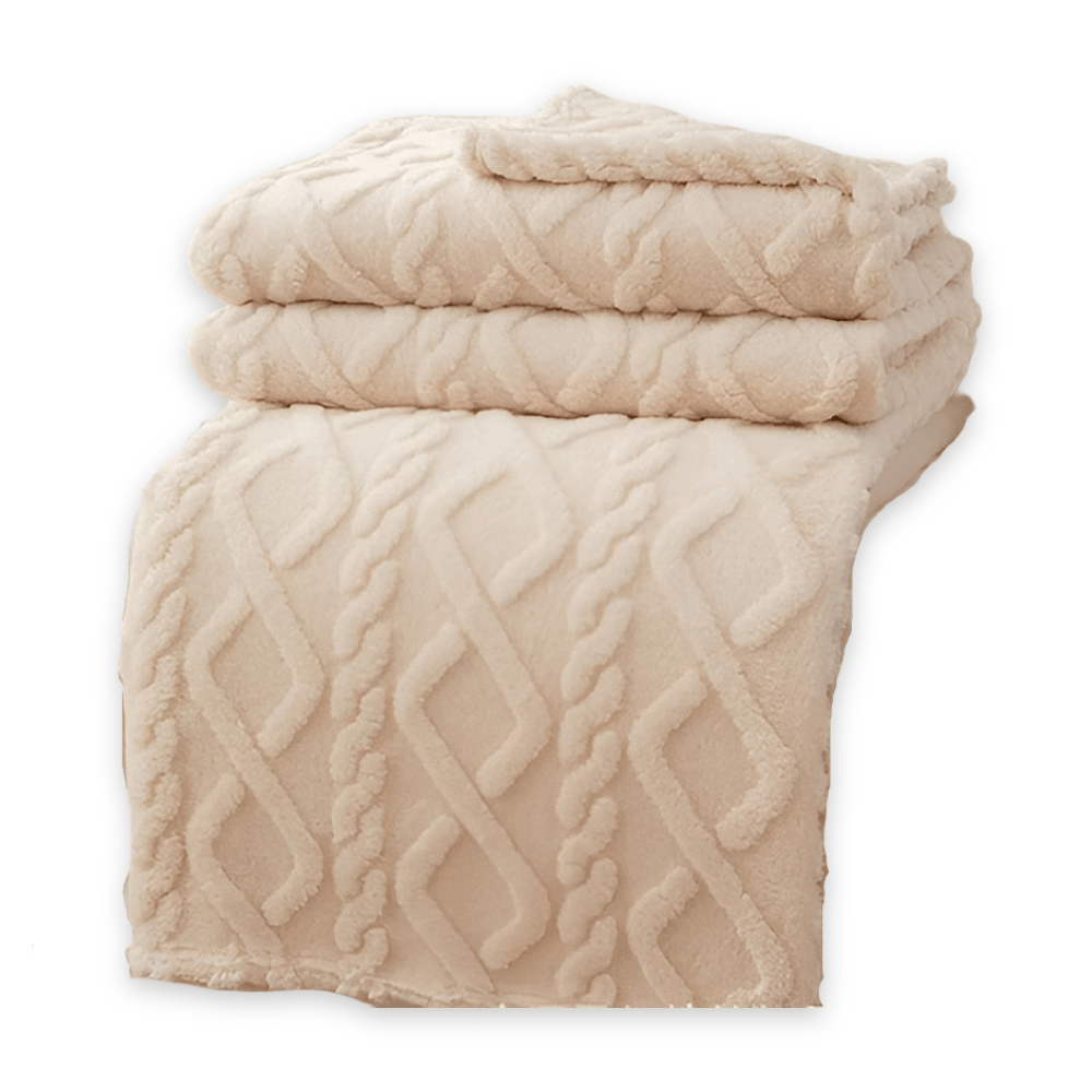 Warm fleece blankets double layer cable knit Light Camel color