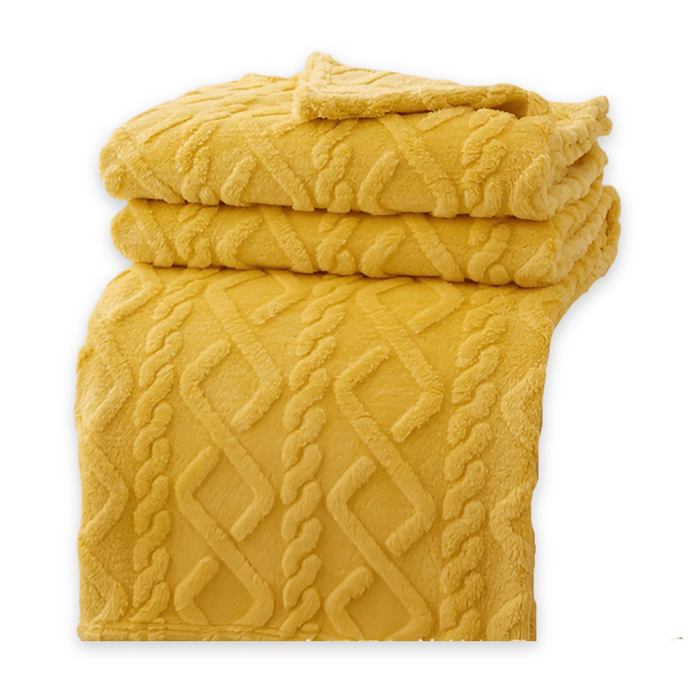 Warm fleece blankets double layer cable knit Yellow color