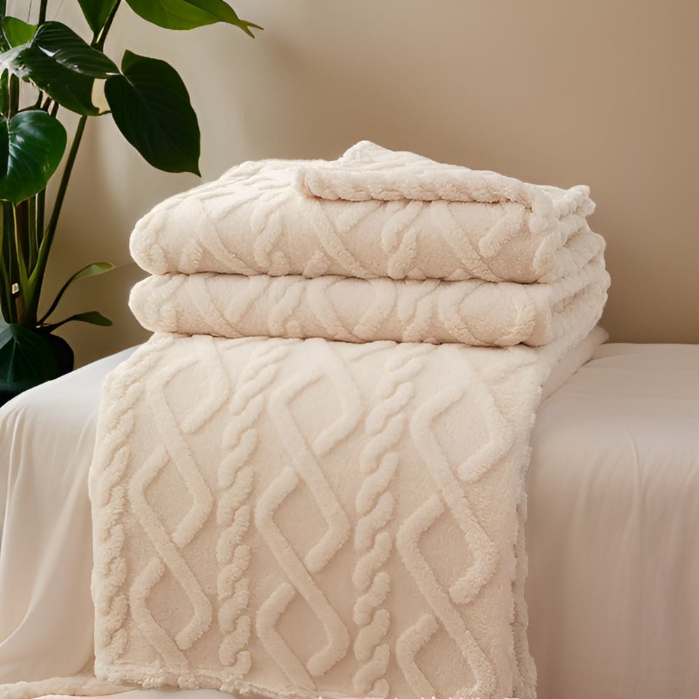 Warm fleece blankets double layer cable knit studio packshot