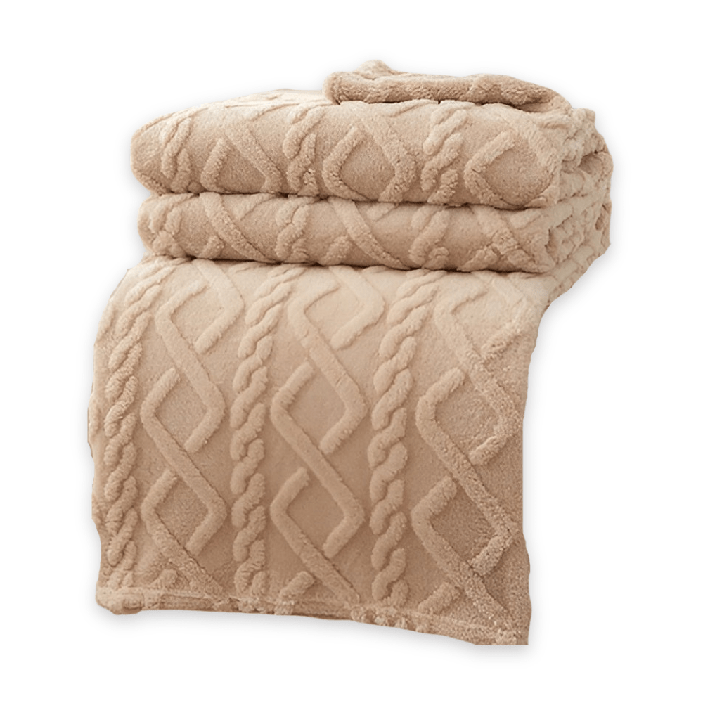 Warm fleece blankets double layer cable knit Beige color