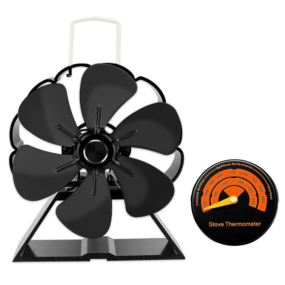 Fireplace Stove Fan Heat Powered 6 Blade with Thermometer lifestyle scene