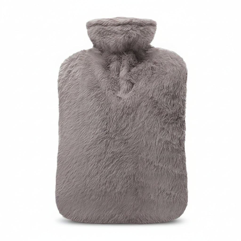 Hot Water Bottle 2 Liter Soft Plush Cover Pink Grey studio packshot