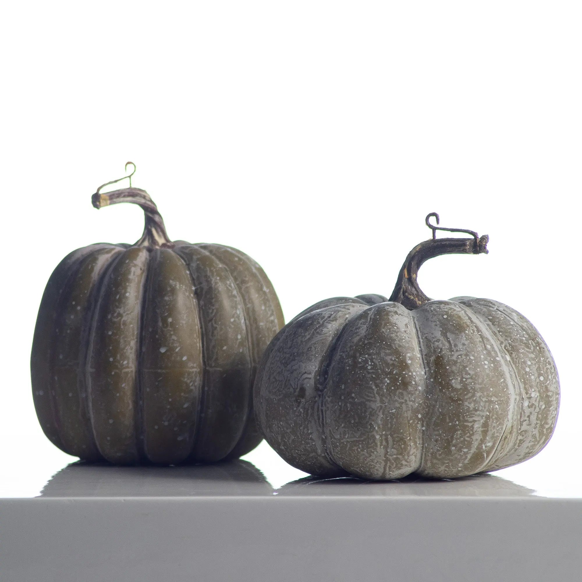 Pair of medium weathered sage decorative pumpkins
