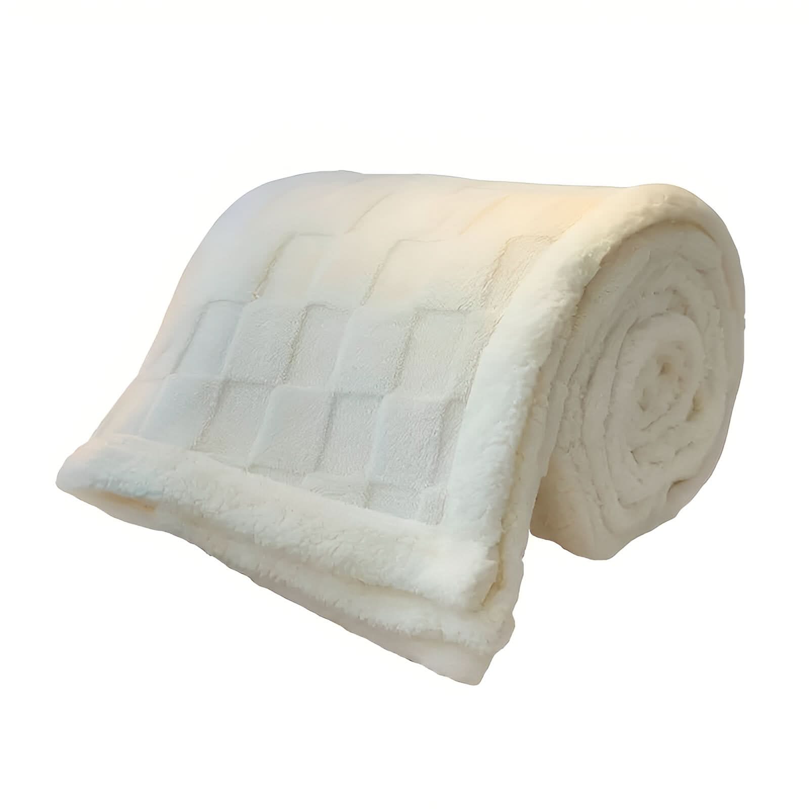 Warm Blankets Reversible Sherpa Fleece Throw Creamy White color