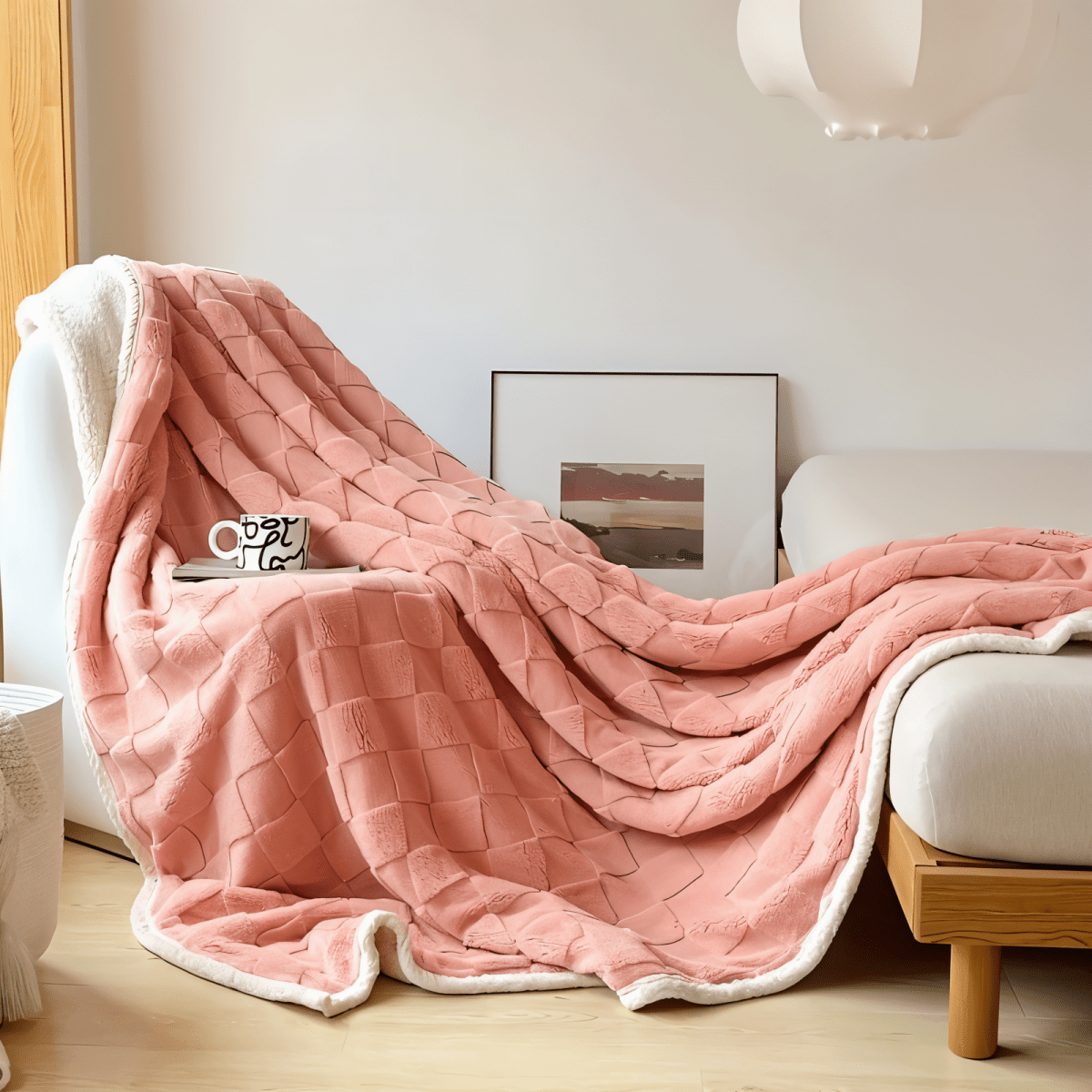 Warm Blankets Reversible Sherpa Fleece Throw in use