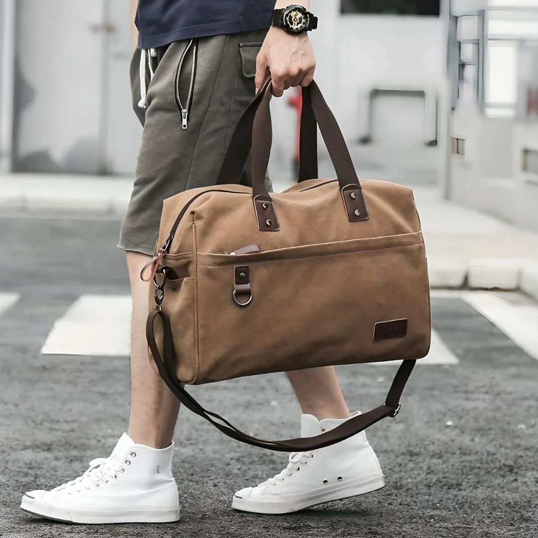 Men's Canvas Duffle Bag with Multiple Compartments and Adjustable Strap 12
