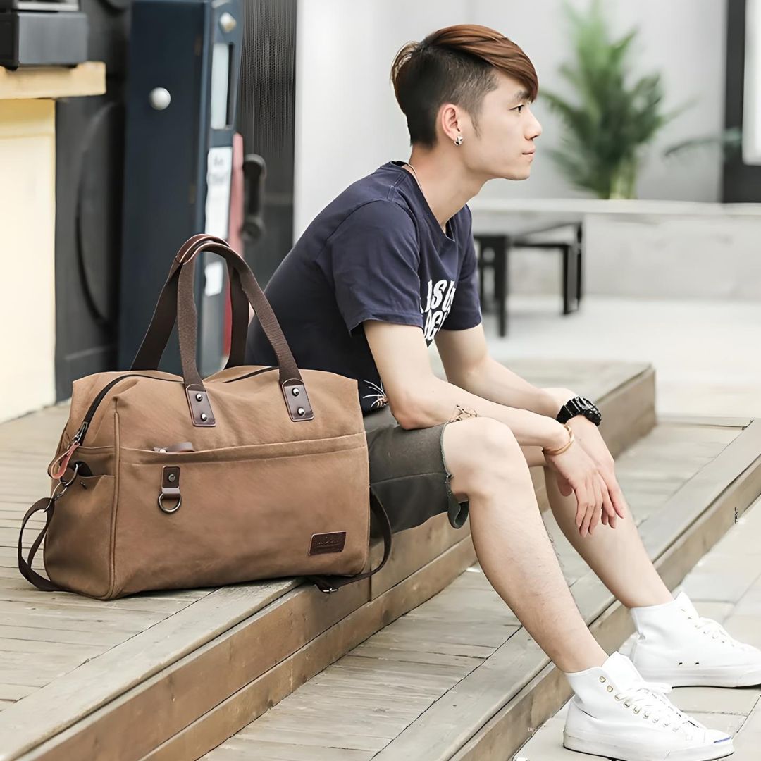 Men's Canvas Duffle Bag with Multiple Compartments and Adjustable Strap 13