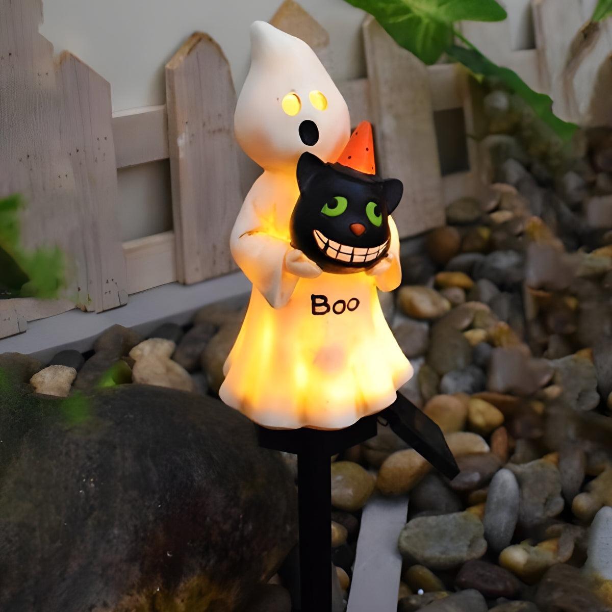 Outdoor Halloween Pumpkin Solar Pathway Light Garden Stake Ghost with Cat color