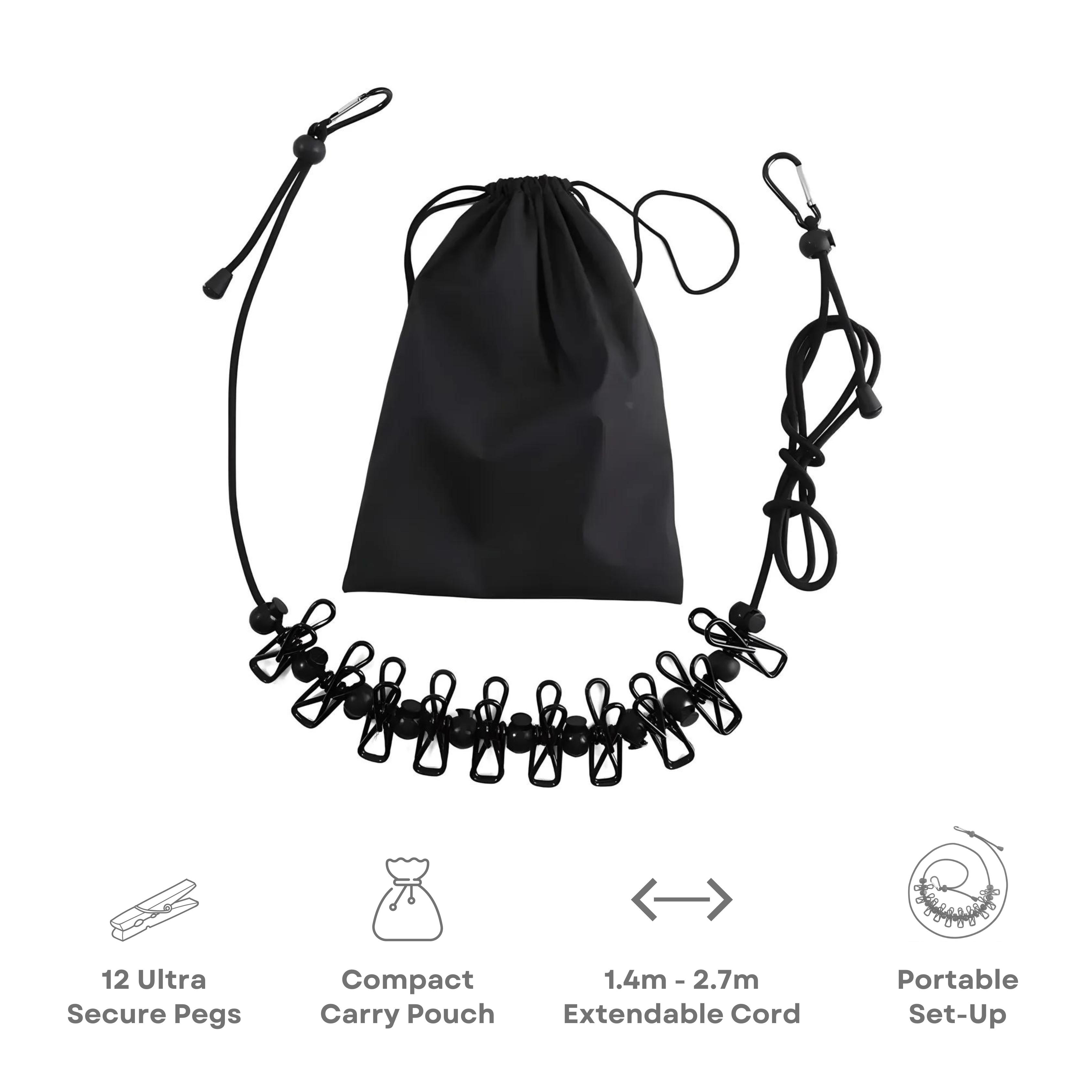 Portable Clothesline – Compact & Adjustable – Ideal for Travel with 12 Clothespins 2