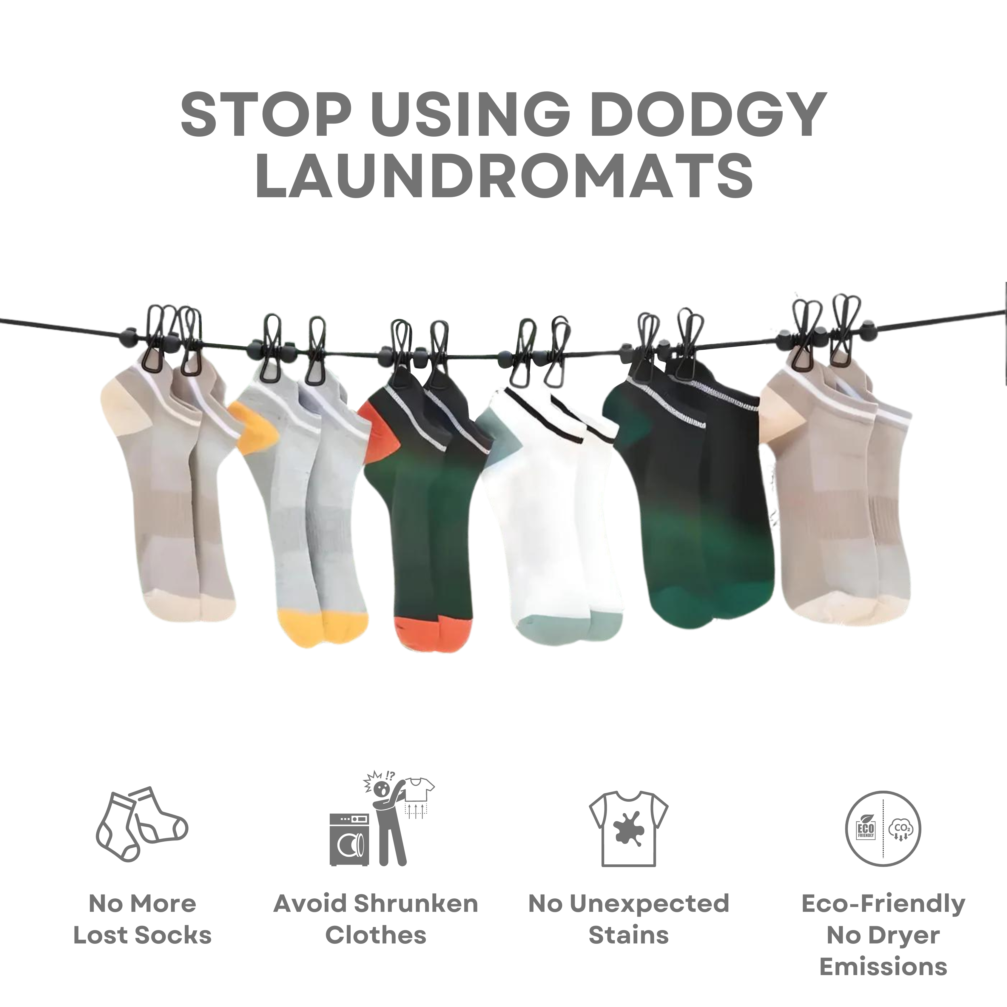 Portable Clothesline – Compact & Adjustable – Ideal for Travel with 12 Clothespins 3