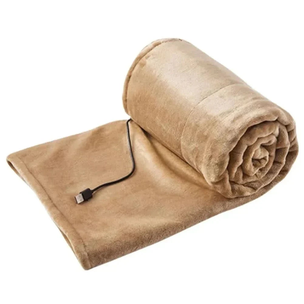 Electric Heated Blanket USB Soft Flannel Throw Camel color