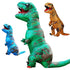 Inflatable T-Rex dinosaur costume in green, blue and brown