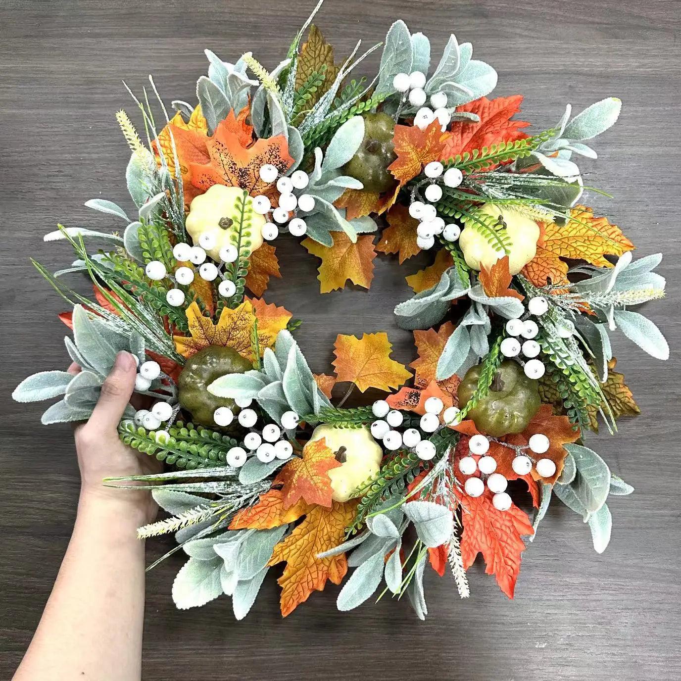 Fall Decoration for Porch Wreath with Pumpkins Maple Leaves size and fit