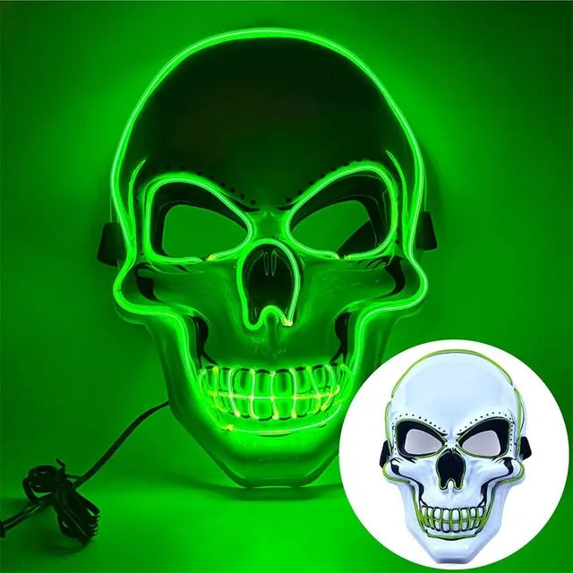 LED Skull Mask Light Up Halloween Face Mask Green color