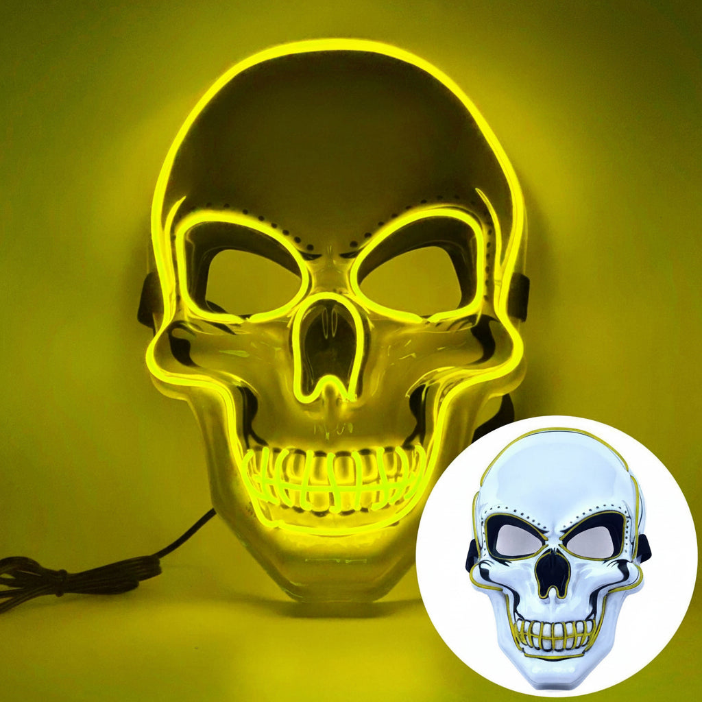 LED Skull Mask Light Up Halloween Face Mask Yellow color