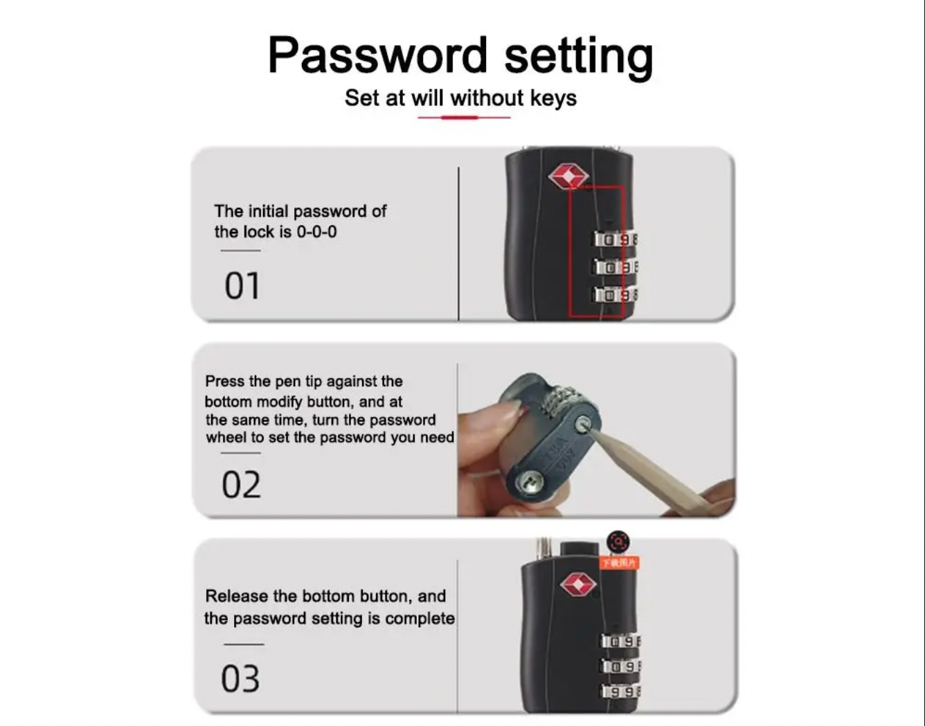 Unisex 3-Digit TSA Combination Luggage Lock Set - 2 Pack with Steel Cable 3