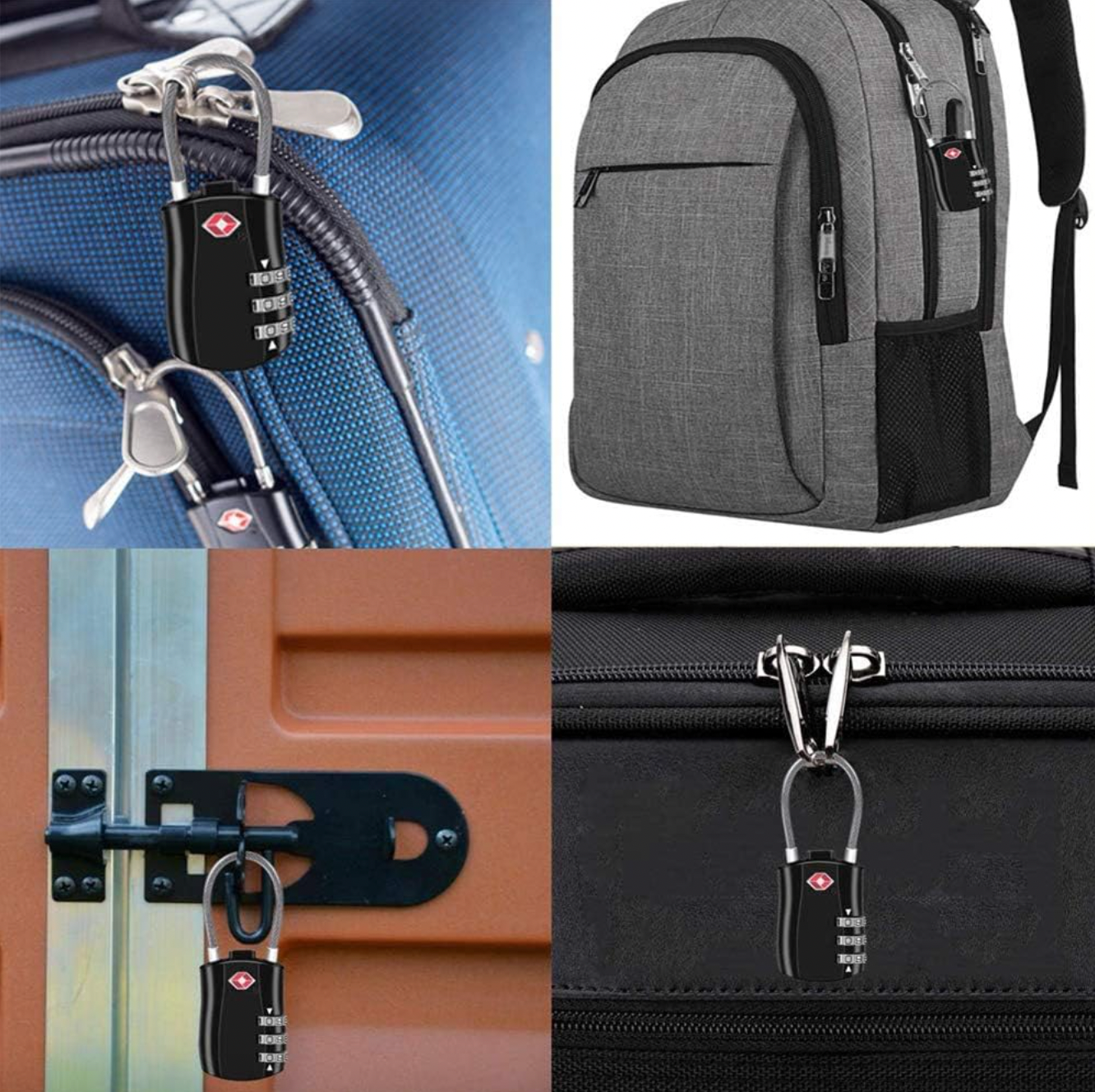 Unisex 3-Digit TSA Combination Luggage Lock Set - 2 Pack with Steel Cable 4