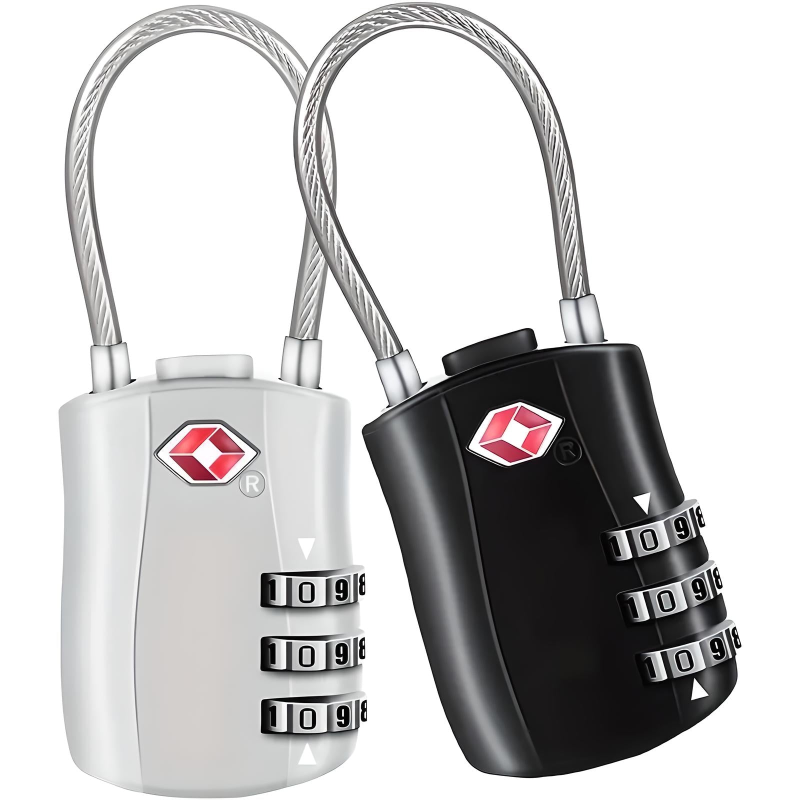 Unisex 3-Digit TSA Combination Luggage Lock Set - 2 Pack with Steel Cable 6