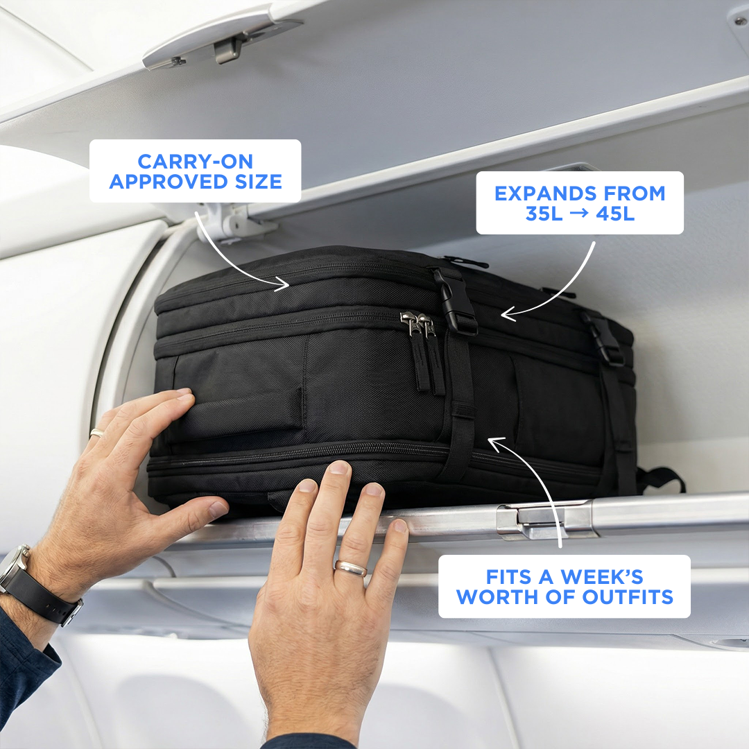 Unisex 35L Expandable Travel Backpack with Laptop Compartment and Multiple Pockets 3