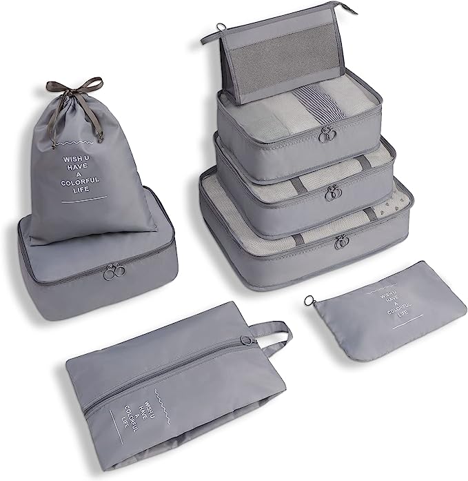 Unisex 8-Piece Packing Cube Set with Water-Resistant Exterior and Mesh Panels 12