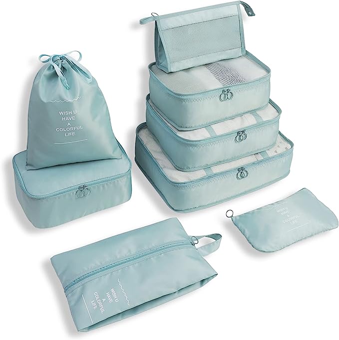 Unisex 8-Piece Packing Cube Set with Water-Resistant Exterior and Mesh Panels 14