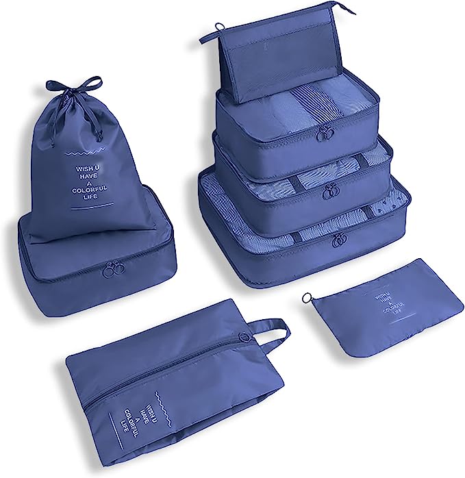 Unisex 8-Piece Packing Cube Set with Water-Resistant Exterior and Mesh Panels 16