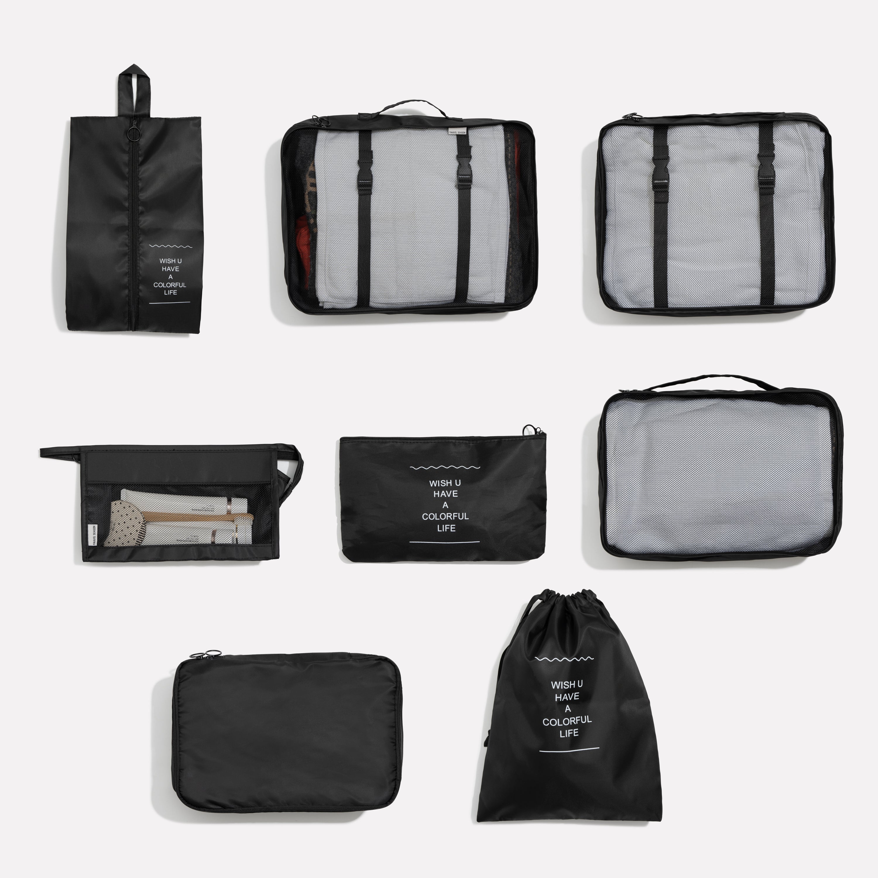 Unisex 8-Piece Packing Cube Set with Water-Resistant Exterior and Mesh Panels 2